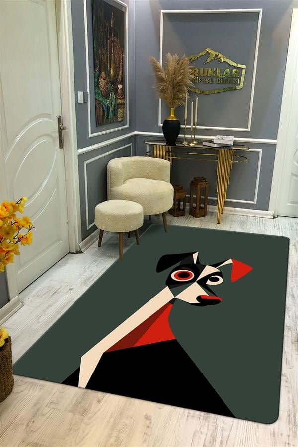 Kaymaz Taban Yıkanabilir Dijital Baskı Dekoratif Modern Desenli Dot Taban Halı