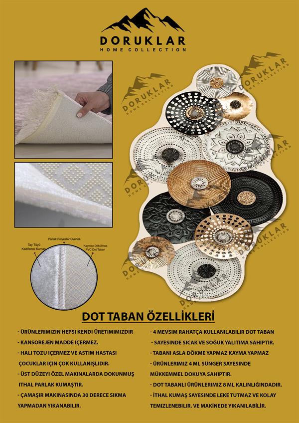 Kaymaz Taban Yıkanabilir Dijital Baskı Lazer Kesimli Mandala Desenli Dot Taban Halı