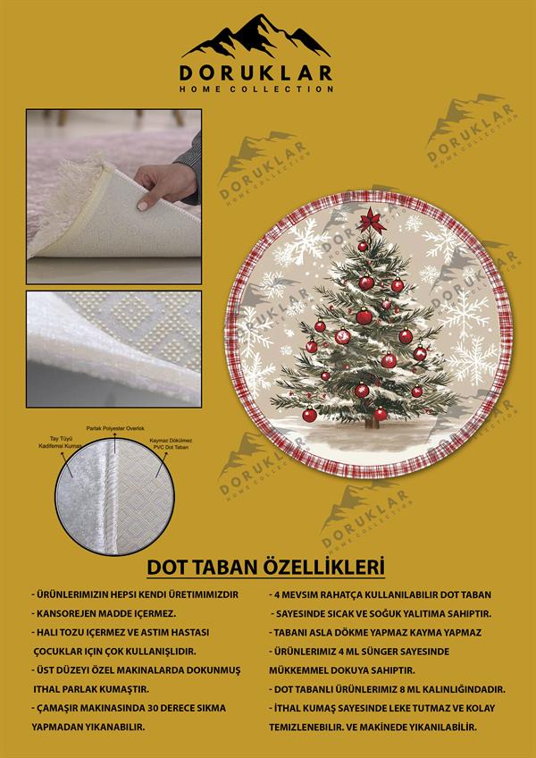 Kaymaz Taban Yıkanabilir Dijital Baskı Yılbaşı Desenli Dot Taban Halı