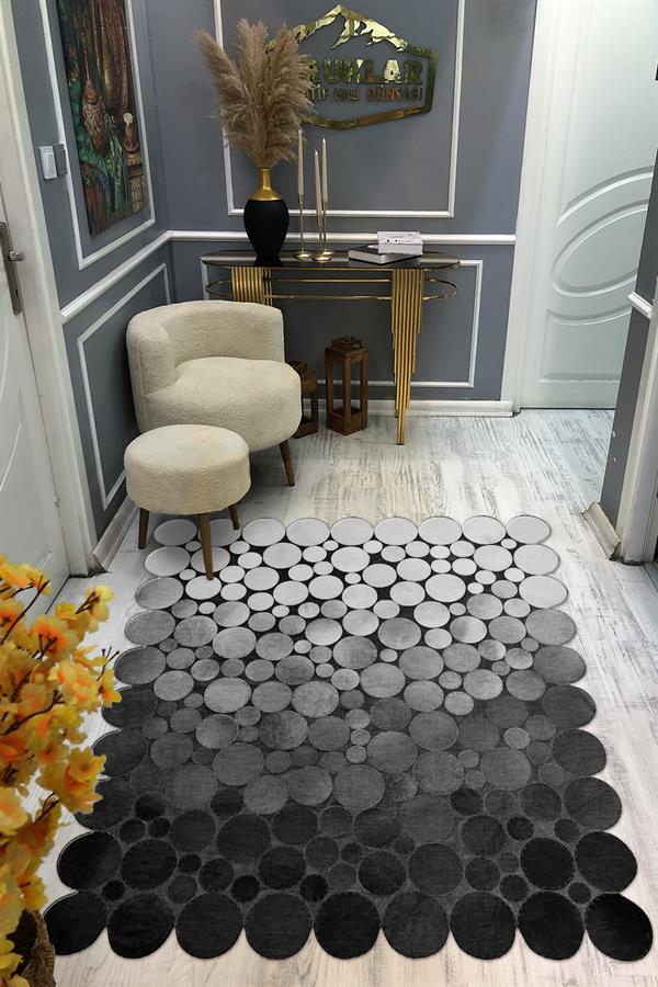 Kaymaz Taban Yıkanabilir Dijital Baskı Dekoratif Modern Desenli Elegance Serisi Lazer Kesim Dot Taban Halı ELG55