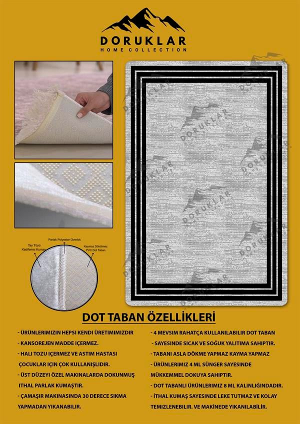 Kaymaz Taban Yıkanabilir Dijital Baskı Şerit Desenli Dot Taban Halı