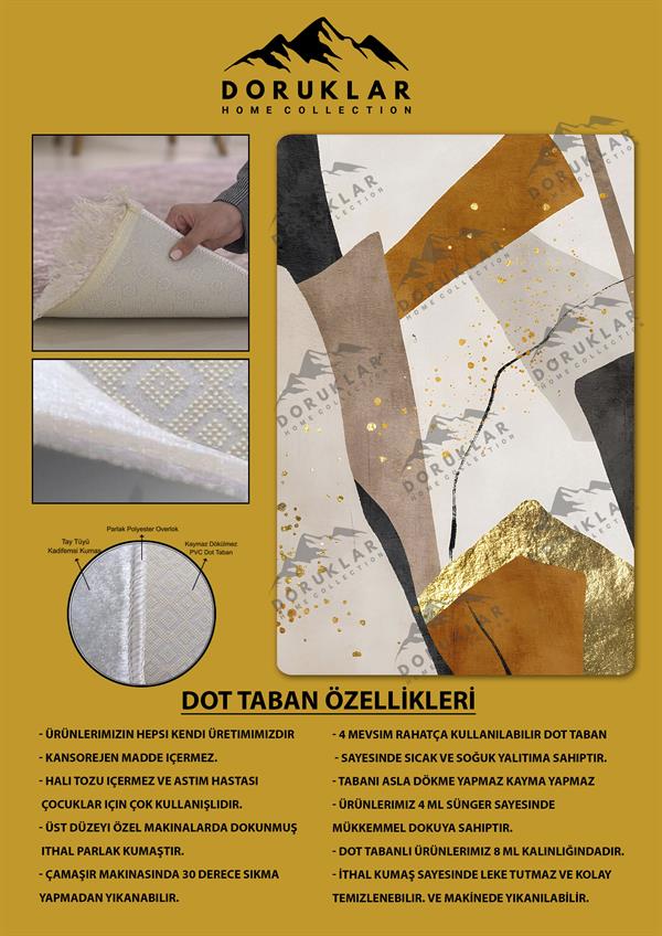Kaymaz Taban Yıkanabilir Dijital Baskı Dekoratif Modern Desenli Dot Taban Halı Soft  Serisi SFT09
