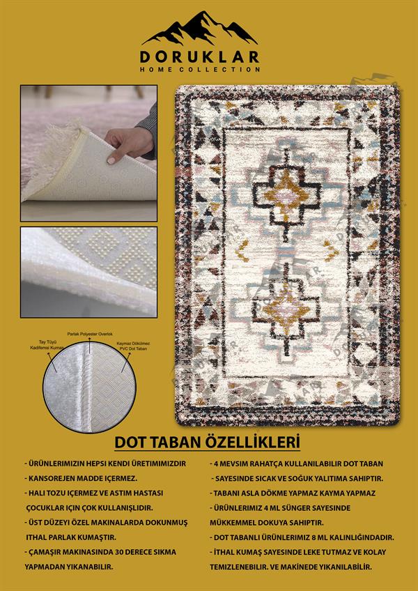 Kaymaz Taban Yıkanabilir Dijital Baskı Dekoratif Modern Desenli Dora Serisi Dot Taban Halı DR23