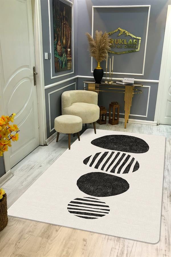 Kaymaz Taban Yıkanabilir Dijital Baskı Dekoratif Modern Desenli Dot Taban Halı Zen Serisi ZEN02