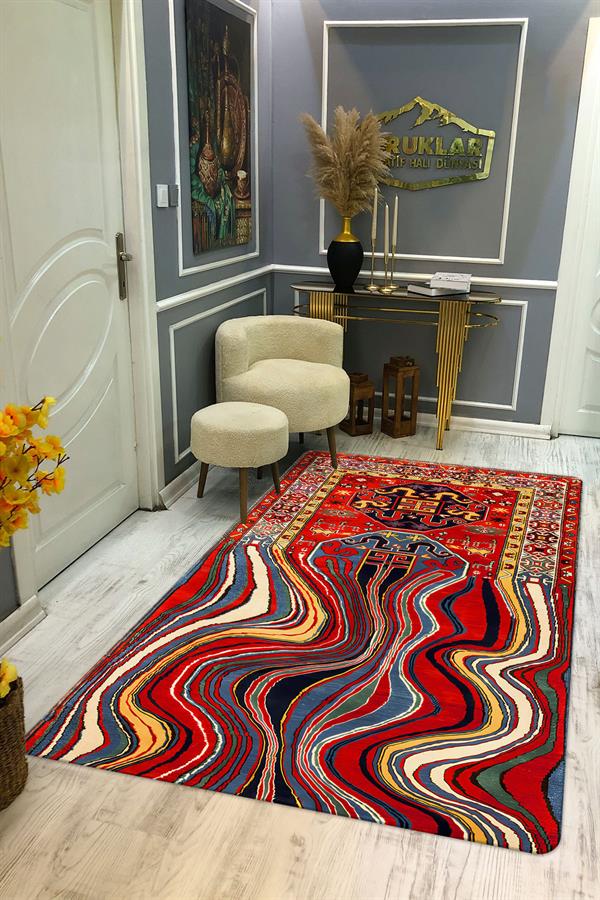 Kaymaz Taban Yıkanabilir Dijital Baskı Dekoratif Modern Desenli Lux Serisi Dot Taban Halı L01