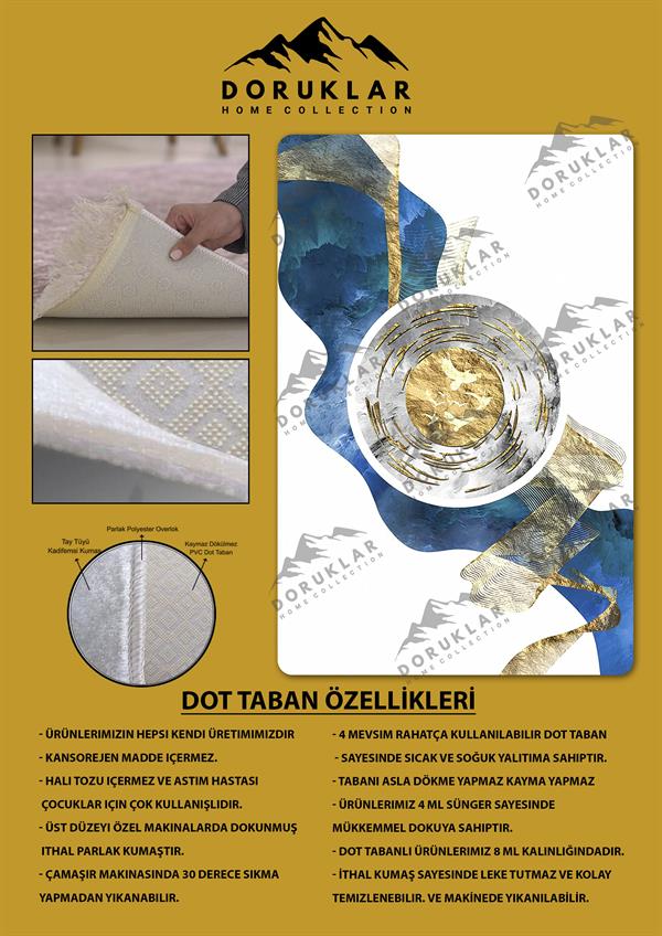 Kaymaz Taban Yıkanabilir Dijital Baskı Dekoratif Modern Desenli Dot Taban Halı Soft  Serisi SFT38