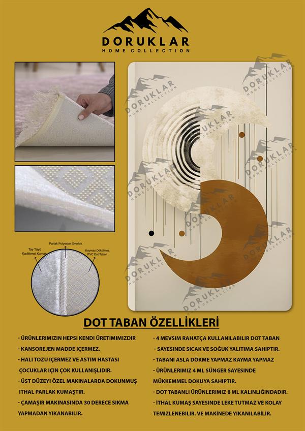Kaymaz Taban Yıkanabilir Dijital Baskı Dekoratif Modern Desenli Dot Taban Halı Soft  Serisi SFT26