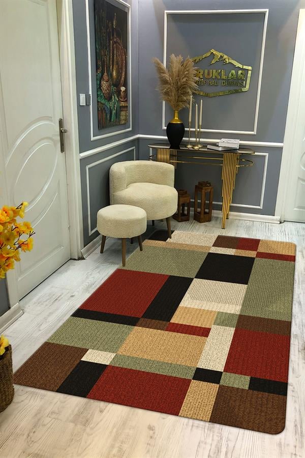 Kaymaz Taban Yıkanabilir Dijital Baskı Dekoratif Modern Desenli Dot Taban Halı