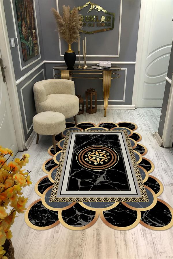 Kaymaz Taban Yıkanabilir Dijital Baskı Lazer Kesimli Modern Desenli Dot Taban Halı