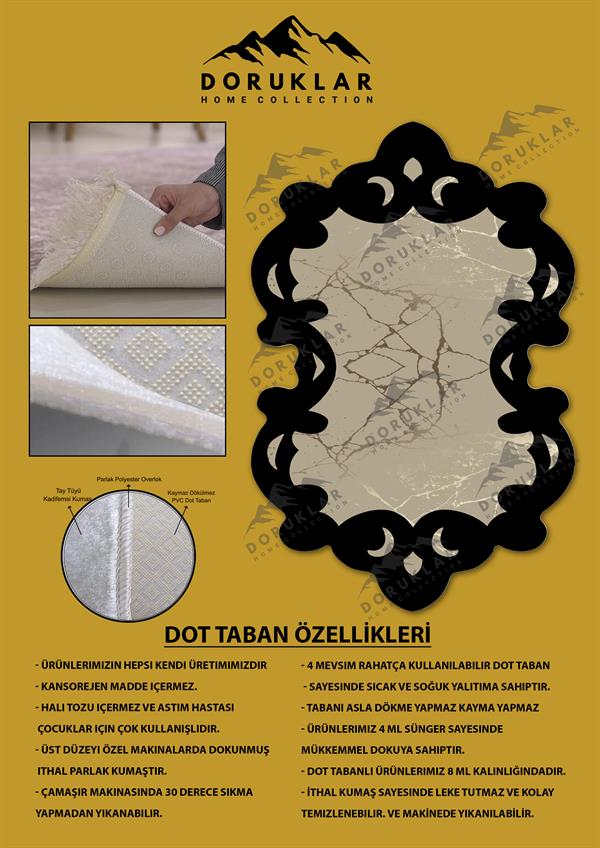 Kaymaz Taban Yıkanabilir Dijital Baskı Dekoratif Modern Desenli Elegance Serisi Lazer Kesim Dot Taban Halı ELG29