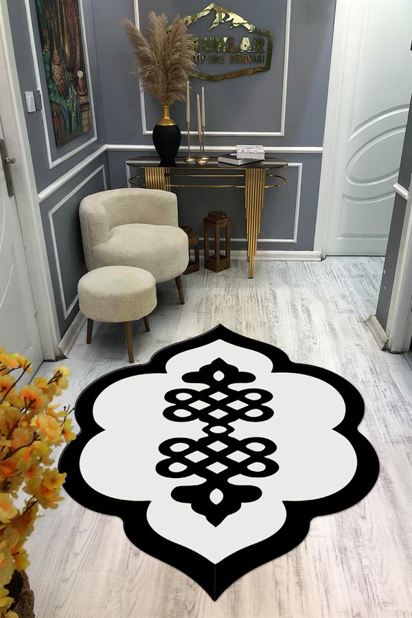 Kaymaz Taban Yıkanabilir Dijital Baskı Dekoratif Modern Desenli Elegance Serisi Lazer Kesim Dot Taban Halı ELG04
