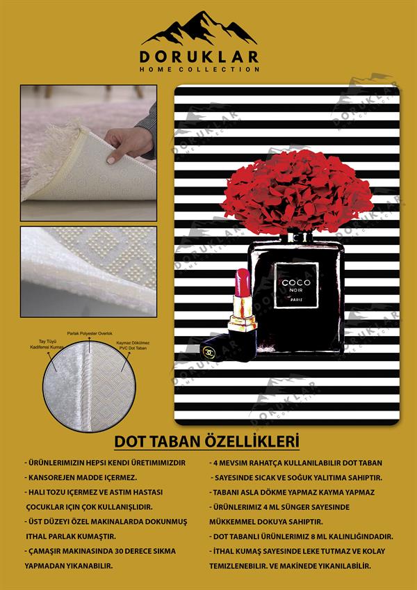 Kaymaz Taban Yıkanabilir Dijital Baskı Dekoratif Modern Desenli Lux Serisi Dot Taban Halı L07