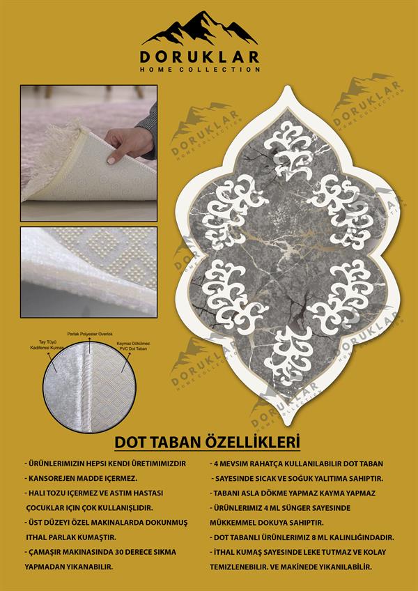 Kaymaz Taban Yıkanabilir Dijital Baskı Dekoratif Modern Desenli Elegance Serisi Lazer Kesim Dot Taban Halı ELG05