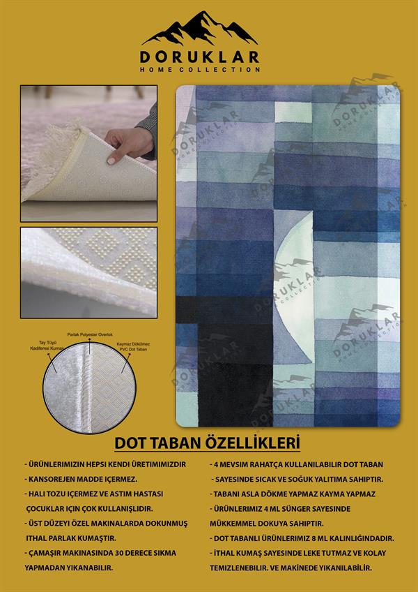 Kaymaz Taban Yıkanabilir Dijital Baskı Dekoratif Modern Desenli Dot Taban Halı Nova Serisi NV76