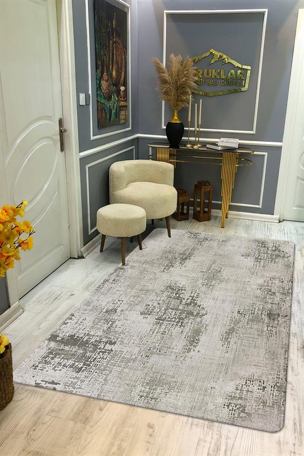 Kaymaz Taban Yıkanabilir Dijital Baskı Eskitme Desenli Salon Halısı