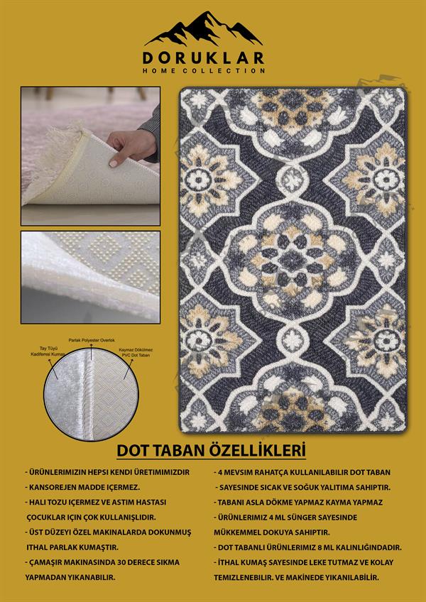 Kaymaz Taban Yıkanabilir Dijital Baskı Dekoratif Modern Desenli Alfa Serisi Dot Taban Halı ALF05