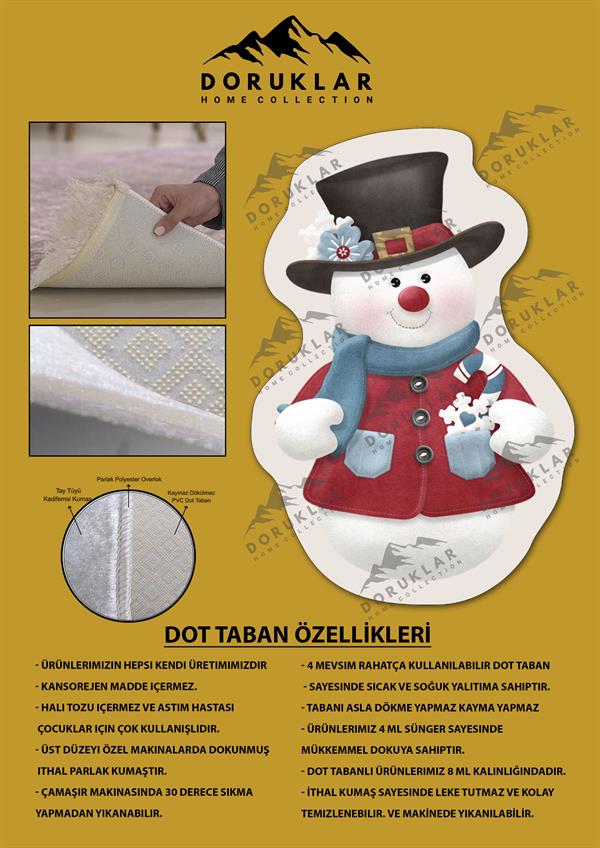 Kaymaz Taban Yıkanabilir Dijital Baskı Yılbaşı Desenli Dot Taban Halı