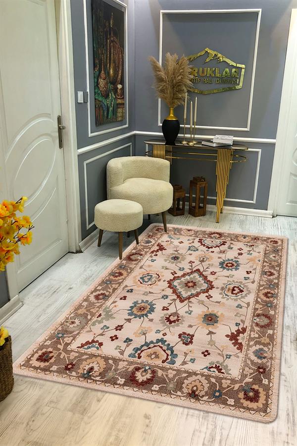 Kaymaz Taban Yıkanabilir Dijital Baskı Dekoratif Modern Desenli Dora Serisi Dot Taban Halı DR24