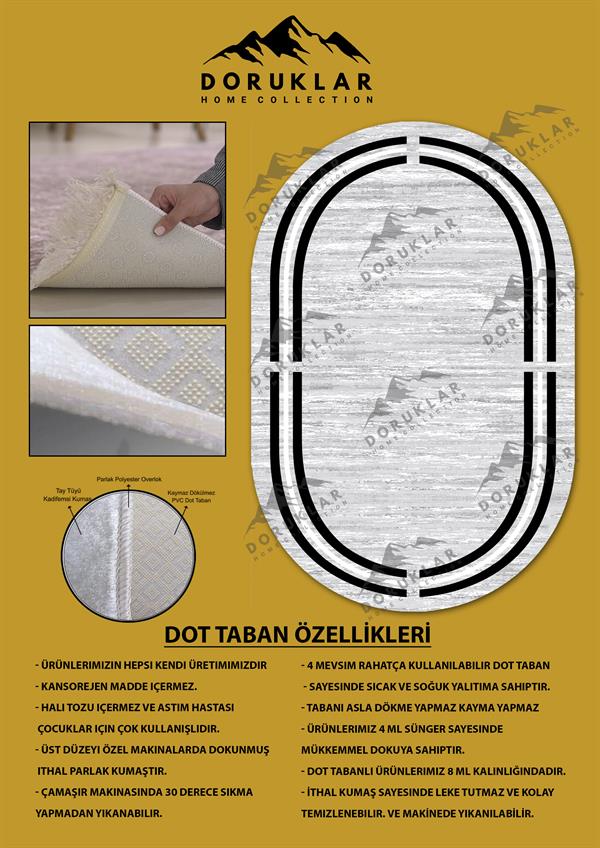 Kaymaz Taban Yıkanabilir Dijital Baskı Oval Kesim Dekoratif Modern Desenli Dot Taban Halı OVAL010