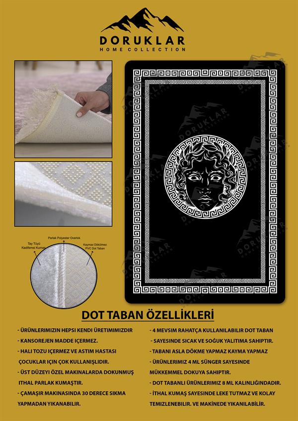 Kaymaz Taban Yıkanabilir Dijital Baskı Dekoratif Modern Desenli Apollo Serisi Dot Taban Halı AP09