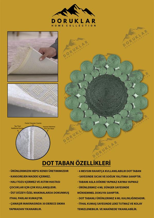 Kaymaz Taban Yıkanabilir Dijital Baskı Lazer Kesim Jüt Görünüm Hasır Desenli Dot Taban Halı