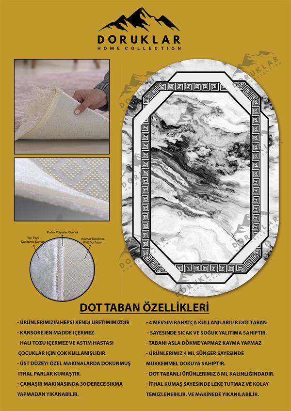 Kaymaz Taban Yıkanabilir Dijital Baskı Oval Kesim Dekoratif Modern Desenli Dot Taban Halı OVAL006