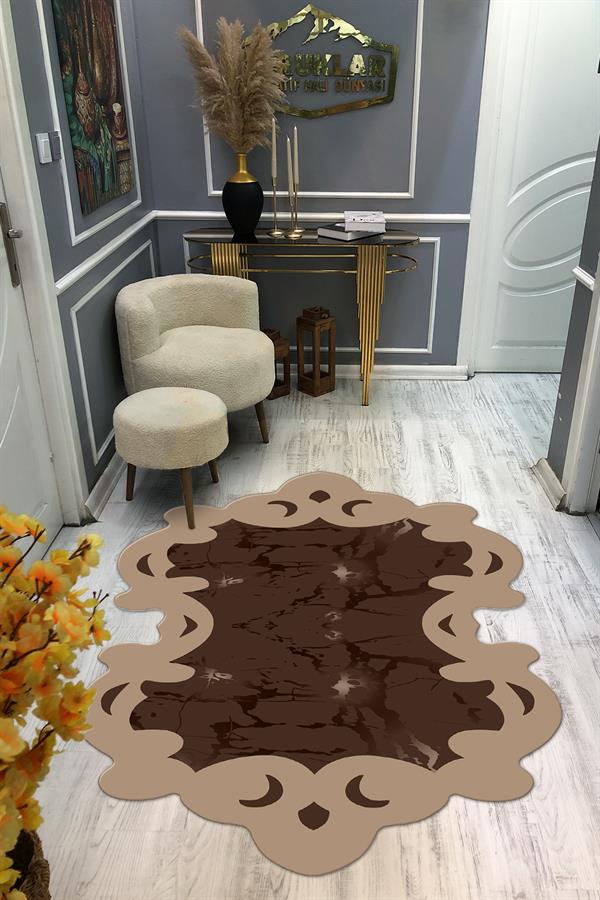 Kaymaz Taban Yıkanabilir Dijital Baskı Dekoratif Modern Desenli Elegance Serisi Lazer Kesim Dot Taban Halı ELG30