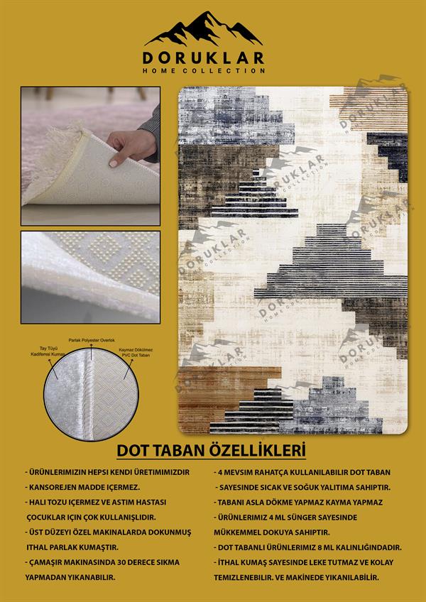 Kaymaz Taban Yıkanabilir Dijital Baskı Dekoratif Modern Desenli Dora Serisi Dot Taban Halı DR18