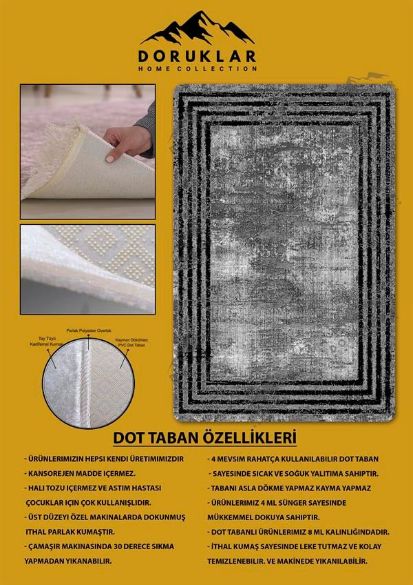 Kaymaz Taban Yıkanabilir Dijital Baskı Eskitme Desenli Salon Halısı