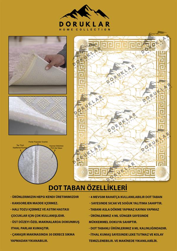 Kaymaz Taban Yıkanabilir Dijital Baskı Gold Mermer Çerçeve Desenli Halı