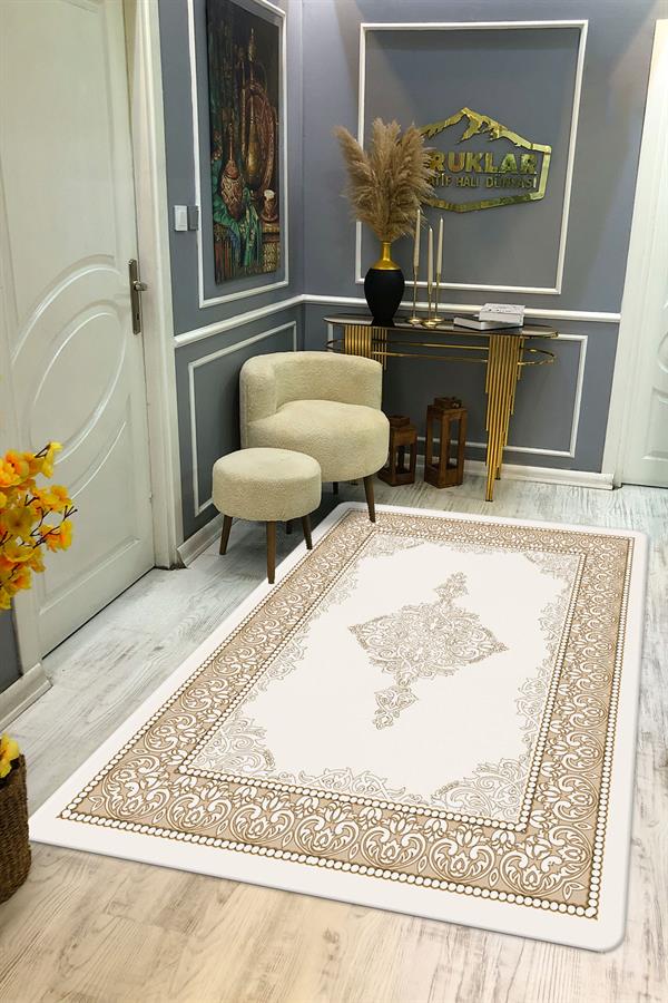 Kaymaz Taban Yıkanabilir Dijital Baskı Modern Klasik Desenli Halı