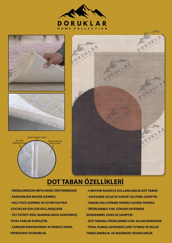 Kaymaz Taban Yıkanabilir Dijital Baskı Dekoratif Modern Desenli Dora Serisi Dot Taban Halı DR17