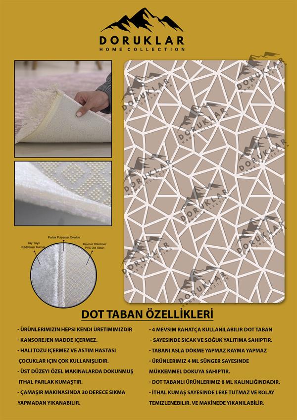 Kaymaz Taban Yıkanabilir Dijital Baskı Geometrik Örüntü Desenli Halı
