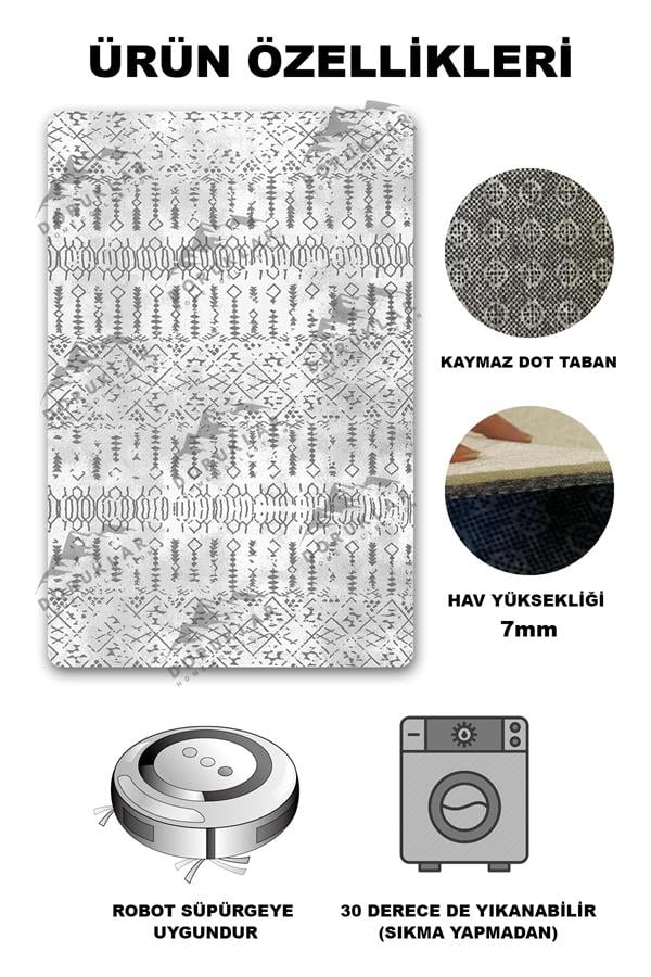 Kaymaz Taban Yıkanabilir Dijital Baskı Dekoratif Modern Desenli Dot Taban Halı Zen Serisi ZEN04