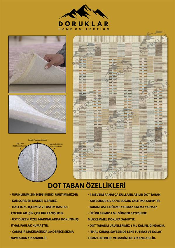 Kaymaz Taban Yıkanabilir Dijital Baskı Dekoratif Modern Desenli Alfa Serisi Dot Taban Halı ALF12