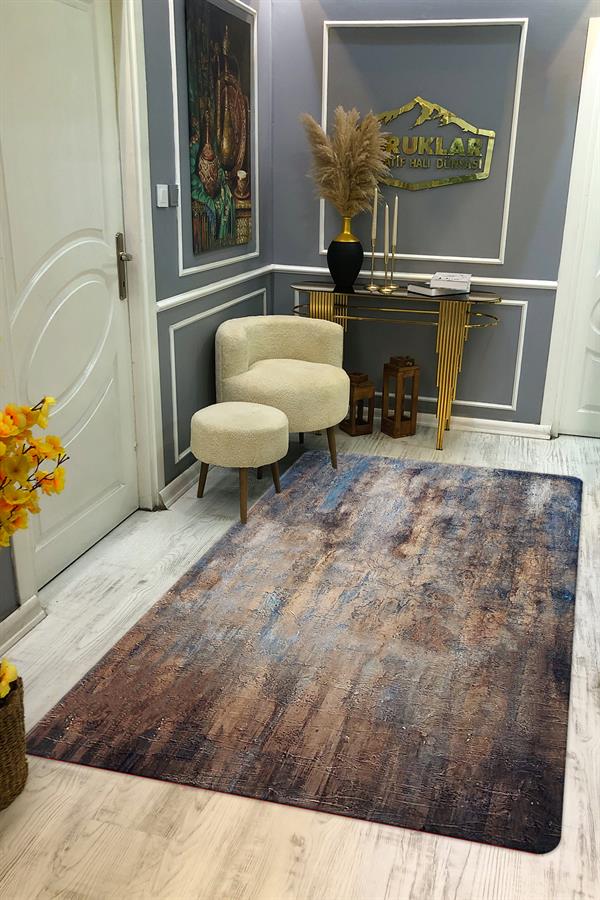 Kaymaz Taban Yıkanabilir Dijital Baskı Eskitme Desenli Salon Halısı
