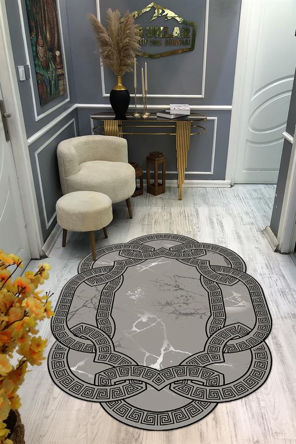 Kaymaz Taban Yıkanabilir Dijital Baskı Dekoratif Modern Desenli Elegance Serisi Lazer Kesim Dot Taban Halı ELG09
