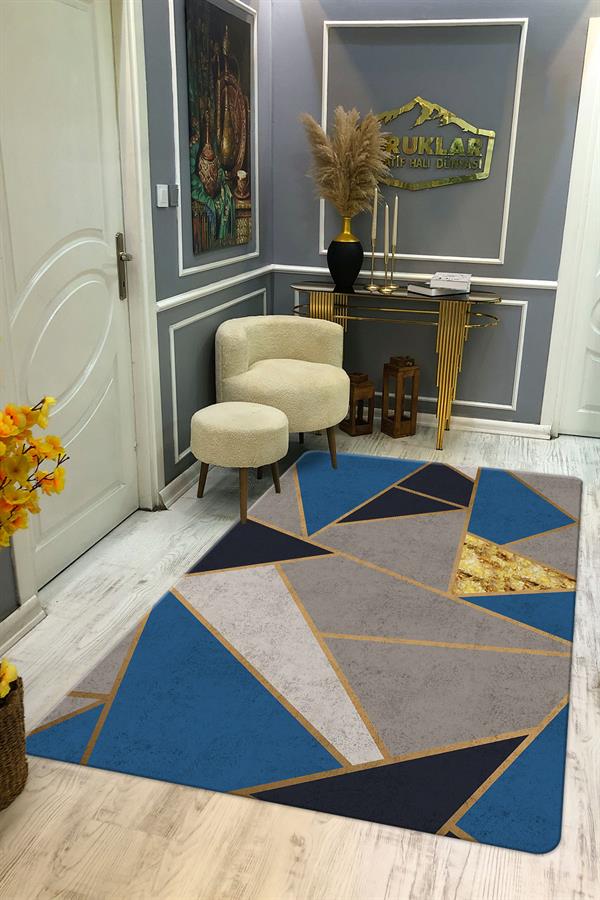 Kaymaz Taban Yıkanabilir Dijital Baskı Dekoratif Geometrik Desenli Halı