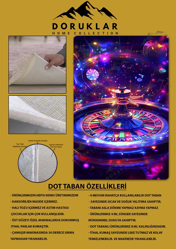 Kaymaz Taban Yıkanabilir Dijital Baskı Dekoratif Modern Desenli Dot Taban Halı CAS05