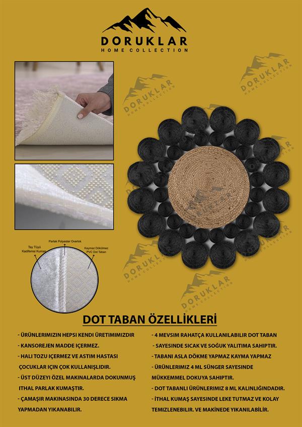 Kaymaz Taban Yıkanabilir Dijital Baskı Lazer Kesim Jüt Görünüm Hasır Desenli Dot Taban Halı