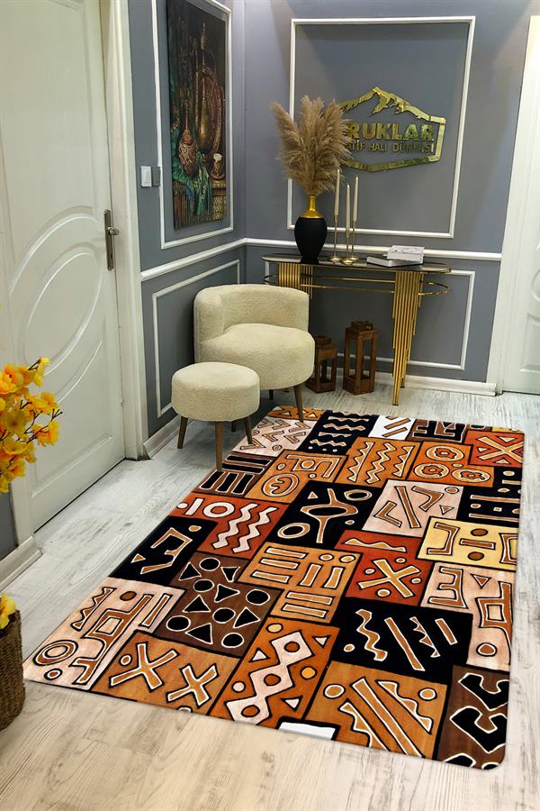 Kaymaz Taban Yıkanabilir Dijital Baskı Dekoratif Modern Desenli Marry Serisi Dot Taban Halı MRY09