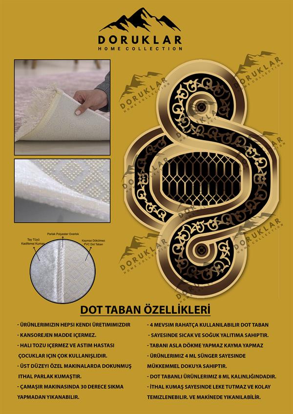 Kaymaz Taban Yıkanabilir Dijital Baskı Lazer Kesimli Gold Modern Desenli Dot Taban Halı