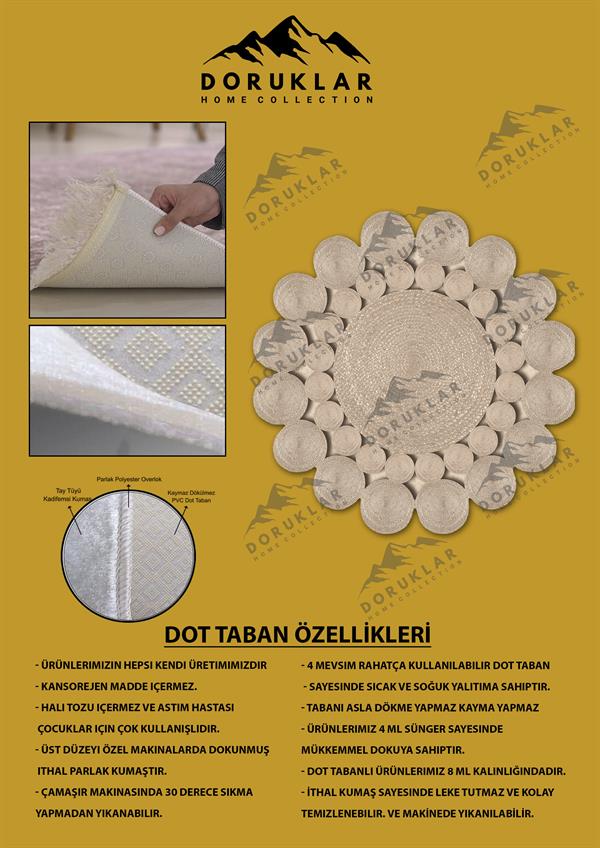 Kaymaz Taban Yıkanabilir Dijital Baskı Lazer Kesim Jüt Görünüm Hasır Desenli Dot Taban Halı
