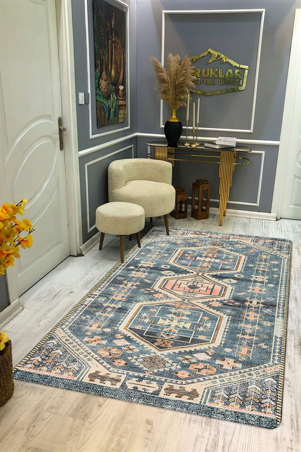 Kaymaz Taban Yıkanabilir Dijital Baskı Dekoratif Modern Desenli Dora Serisi Dot Taban Halı DR27