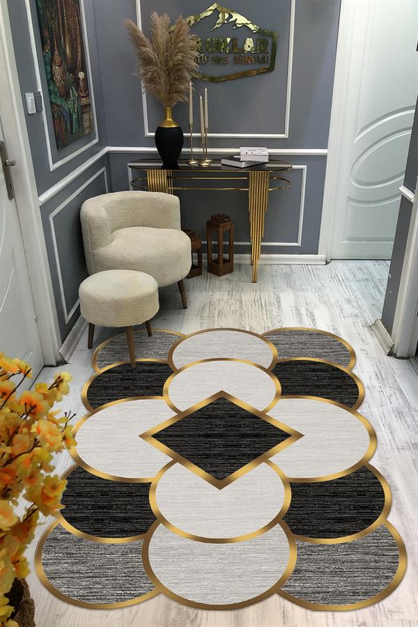 Kaymaz Taban Yıkanabilir Dijital Baskı Dekoratif Modern Desenli Elegance Serisi Lazer Kesim Dot Taban Halı ELG70