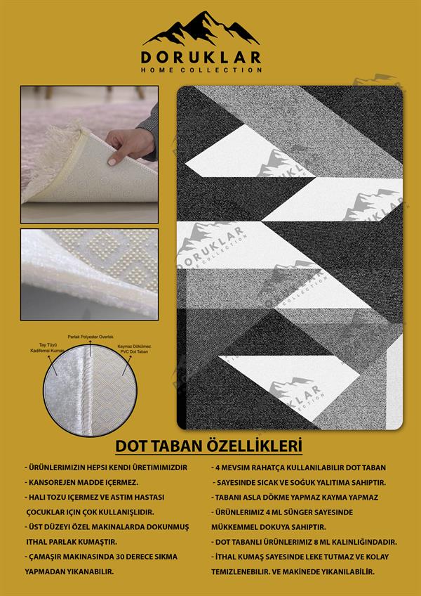 Kaymaz Taban Yıkanabilir Dijital Baskı Dekoratif Modern Desenli Dot Taban Halı Nova Serisi NV38