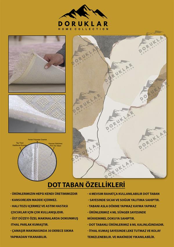 Kaymaz Taban Yıkanabilir Dijital Baskı Dekoratif Modern Desenli Dora Serisi Dot Taban Halı DR03