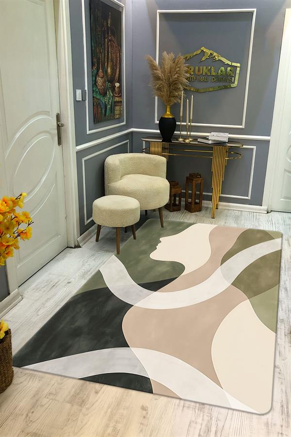 Kaymaz Taban Yıkanabilir Dijital Baskı Dekoratif Modern Desenli Dot Taban Halı Soft  Serisi SFT31