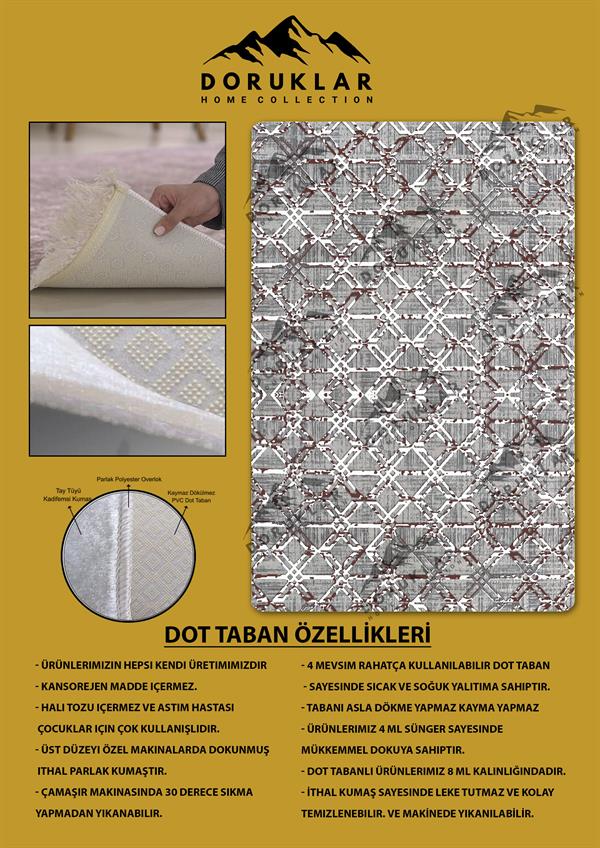 Kaymaz Taban Yıkanabilir Dijital Baskı Geometrik Desenli Halı