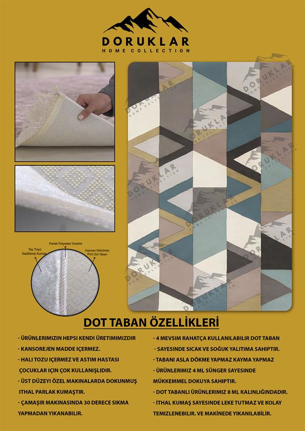 Kaymaz Taban Yıkanabilir Dijital Baskı Dekoratif Modern Desenli Dot Taban Halı Nes V2 Serisi NES016